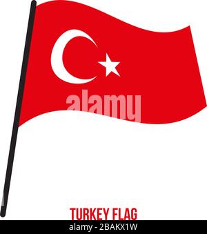 Bandiera della Turchia sventolando illustrazione vettoriale su sfondo bianco. La Turchia bandiera nazionale. Illustrazione Vettoriale