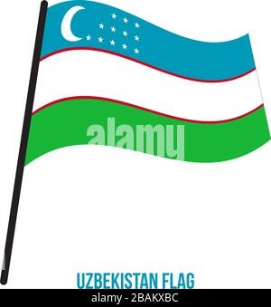 Uzbekistan bandiera sventola illustrazione vettoriale su sfondo bianco. Uzbekistan bandiera nazionale. Illustrazione Vettoriale