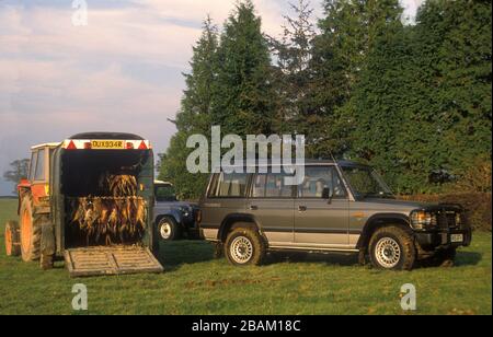 Pheasant Shoot vicino al Dyke Path di Offa in Shropshire UK 1990 Foto Stock