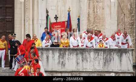 Festival di Ceri, 2010, Piazza Grande, Gubbio, Umbria, Italia. Foto Stock