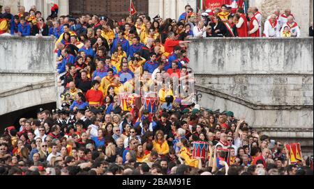 Festival di Ceri, 2010, Piazza Grande, Gubbio, Umbria, Italia. Foto Stock