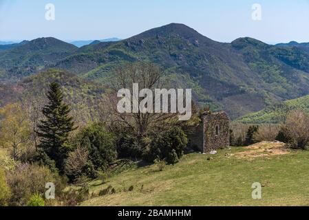 Camí de la Retirada de Molló a Prats de Molló pel Coll d'Ares, Catalogna, Europa Foto Stock