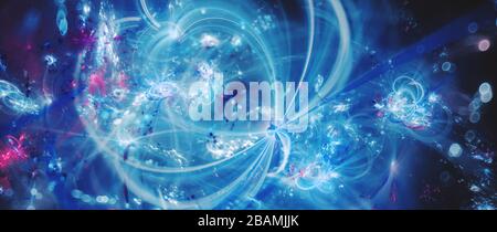 Fantasy eterea brillante blu, sfondo astratto widescreen generato dal computer, rendering 3D Foto Stock