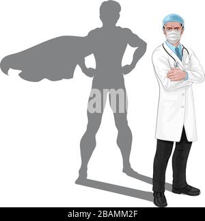 Concetto di supereroe Shadow Super Hero Mask Doctor Illustrazione Vettoriale