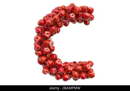 Lettera C da mele rosse, rendering 3D isolato su sfondo bianco Foto Stock