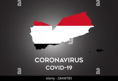 Coronavirus in Yemen e bandiera di paese all'interno del confine di paese Mappa vettore disegno. Covid-19 con mappa dello Yemen con bandiera nazionale illustrazione vettoriale. Illustrazione Vettoriale