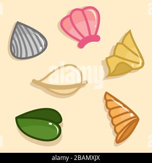 Sea Shell Simple e Sweet Vector Set Illustrazione su sfondo a colori morbido Illustrazione Vettoriale