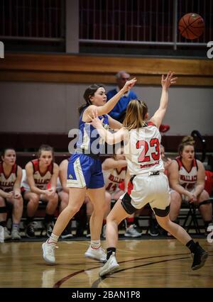 Azione di basket con Genesee vs Wallace High School a Coeur d'Alene, Idaho, al North Idaho College. Foto Stock