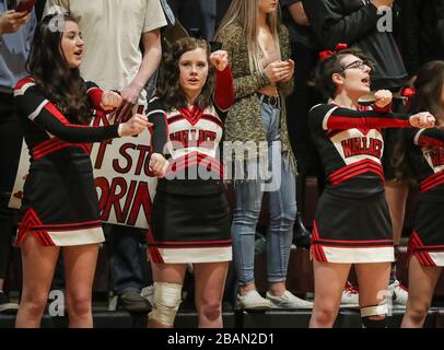 Azione di basket con Genesee vs Wallace High School a Coeur d'Alene, Idaho, al North Idaho College. Foto Stock