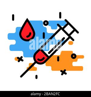 Siringa medica e una goccia blod icona piatta e linea moderna illustrazione di stile isolato su uno sfondo.attrezzatura sanitaria Symbol.Coronavirus concetto Illustrazione Vettoriale