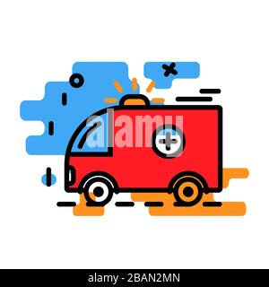 Ambulanza emergenza auto icona piatta e sottile linea moderna design icona isolato su uno sfondo bianco.Virus umano .Epidemic Disease.Dangerous respir Illustrazione Vettoriale