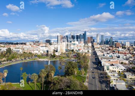 MacArthur Park, vista aerea di Los Angeles Foto Stock