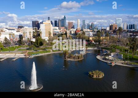 MacArthur Park, vista aerea di Los Angeles Foto Stock