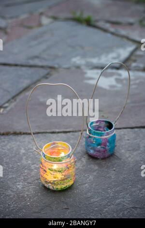 Giara DIY Mason idea fatta in casa per portacelle Foto Stock