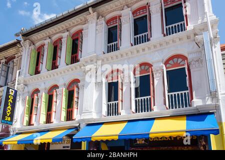 Botteghe coloniali, Mosque Street, Chinatown, zona centrale, Repubblica di Singapore Foto Stock