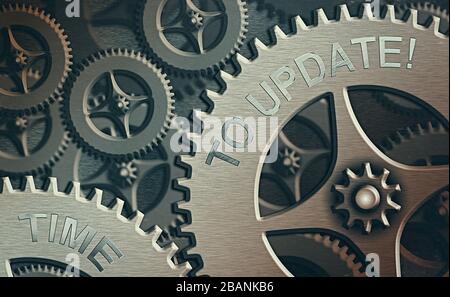 La scrittura della nota che mostra il tempo di aggiornamento. Il concetto di business per questo momento giusto per fare qualcosa di più moderno Foto Stock