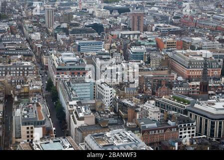 Veduta aerea di Fitzrovia Londra dalla BT Tower, 60 Cleveland St, Fitzrovia, Londra W1T 4JZ Foto Stock