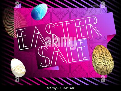 Art Deco Pasqua Vendita testo. Biglietto d'auguri decorativo, cartello con lettere d'epoca. Illustrazione Vettoriale