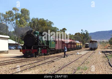 Locomotiva a vapore Heritage sulla ferrovia di Pichi Richi Quorn Flinders Ranges South Australia Foto Stock