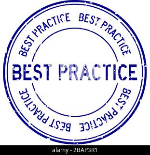 Grunge blu Best practice parola rotondo guarnizione di gomma business timbro su sfondo bianco Illustrazione Vettoriale