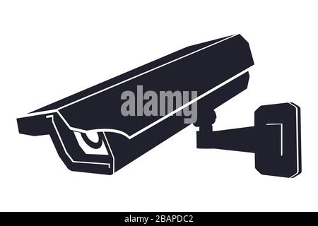 Telecamera CCTV. Icona piatta con contorno nero Illustrazione Vettoriale