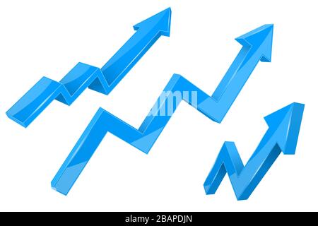 Frecce di indicazione finanziaria. Grafici 3d blu brillante Illustrazione Vettoriale