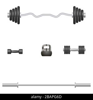 Set di 3D Sport gli elementi di apparecchiature. Elementi di progettazione per la palestra e la sala fitness. Vista frontale, illustrazione vettoriale. Illustrazione Vettoriale