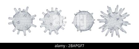 Impostare le celle del virus. 2019-nCoV, Virus Covid 19-NCP. Poligono di contorno lineare. Illustrazione vettoriale Illustrazione Vettoriale
