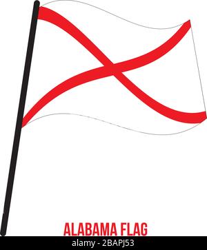 In Alabama (USA Membro) bandiera sventola illustrazione vettoriale su sfondo bianco. Bandiera degli Stati Uniti d'America. Illustrazione Vettoriale