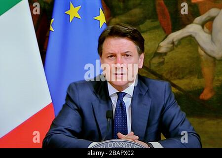 Conferenza stampa del primo Ministro Giuseppe Conte corona virus covid-19 il 24 marzo 2020 - Roma Italia Foto Stock