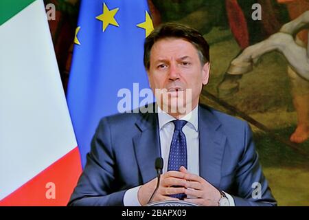 Conferenza stampa del primo Ministro Giuseppe Conte corona virus covid-19 il 24 marzo 2020 - Roma Italia Foto Stock