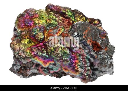 Goethite iridescente di Tharsi, Spagna isolato su sfondo bianco Foto Stock