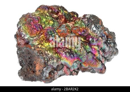 Goethite iridescente di Tharsi, Spagna isolato su sfondo bianco Foto Stock