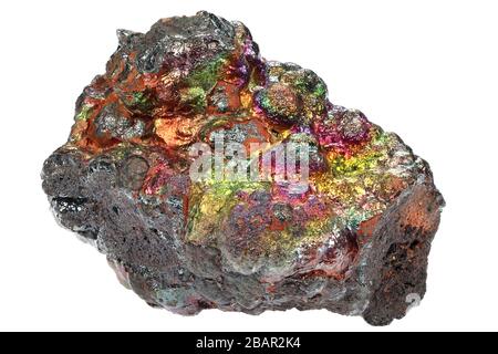 Goethite iridescente di Tharsi, Spagna isolato su sfondo bianco Foto Stock