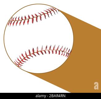 Un nuovo baseball bianco con cuciture rosse su un'area ombreggiata di sfondo sabbioso Illustrazione Vettoriale