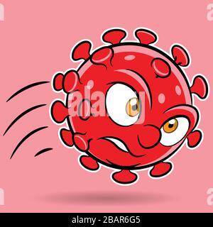 Illustrazione di Cartoon che attacca il Coronavirus Rosso su uno sfondo Rosso Illustrazione Vettoriale
