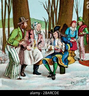 La storia divergente di John Gilpin, un'illustrazione di un uomo storico a cavallo di ritorno al Bell Inn a Edmonton ma essendo deviato ad un posto chiamato 'Ware' per caso. John Gilpin fu conosciuto come 'Draper', una storia di William Cowper nel 1782. Foto Stock