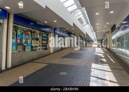 Gli Shambles desered, Huddersfield il Sabato mattina 28th marzo 2020 durante il blocco a causa della pandemia del virus del corono. Foto Stock