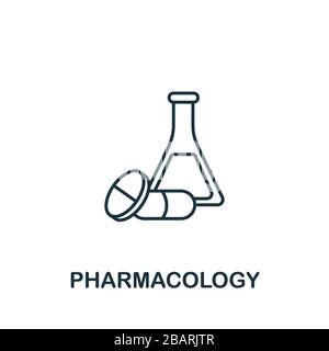 Icona di farmacologia dalla collezione scientifica. Semplice elemento linea simbolo farmacologico per modelli, web design e infografica Foto Stock