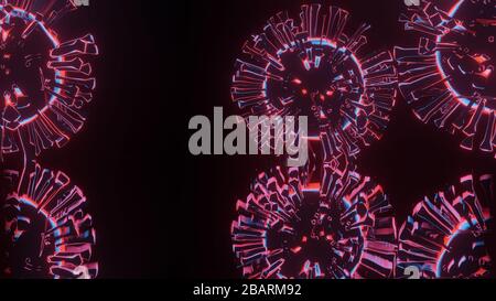 Illustrazione digitale delle particelle di coronavirus su sfondo scuro Foto Stock