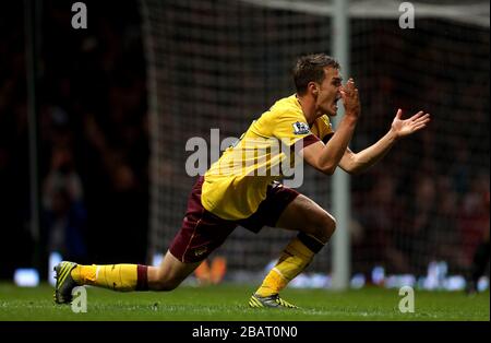 Aaron Ramsey dell'Arsenal reagisce durante la partita Foto Stock