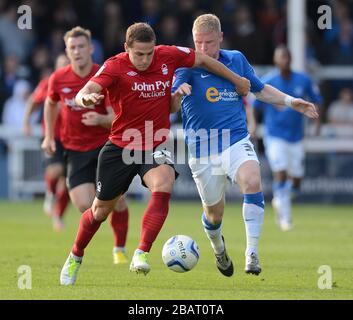 Craig Alcock di Peterborough United e Billy Sharp di Nottingham Forest Foto Stock