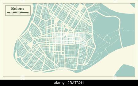 Belem Brasile Mappa della città in stile retro. Mappa di contorno. Illustrazione vettoriale. Illustrazione Vettoriale