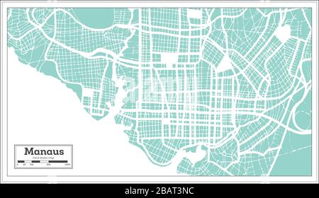 Manaus Brazil City Map in retro Style. Mappa di contorno. Illustrazione vettoriale. Illustrazione Vettoriale