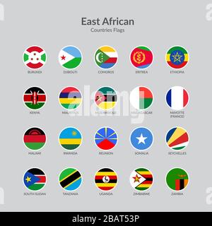 Paesi dell'Africa orientale bandiera icone collezione Illustrazione Vettoriale