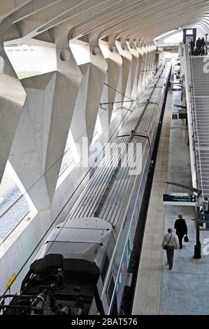 TGV trian nella stazione ferroviaria di Lione Saint Exupery aeroporto internazionale, Satolas, Francia Foto Stock