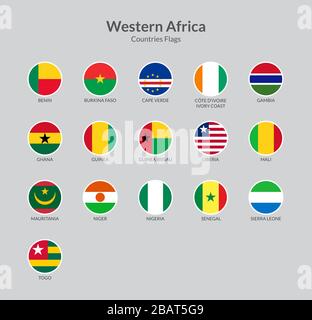 Paesi del continente africano occidentale bandiera icone collezione Illustrazione Vettoriale