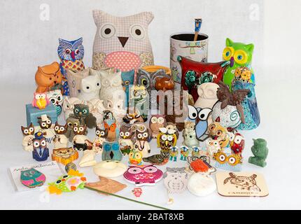 Collezione OWL. Materiali, forme, colori e dimensioni diversi. Souvenir dal mondo. Foto Stock