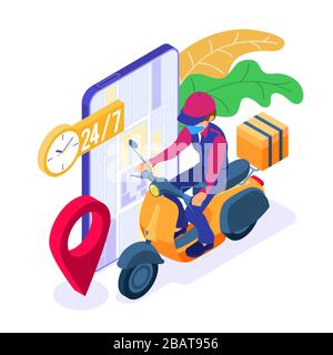 servizio di consegna dei pacchetti online per l'ordinazione di cibo Illustrazione Vettoriale