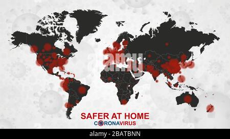 Safer at Home, casi di Coronavirus sulla Mappa del mondo. Infografica COVID-19 diffusa in tutto il mondo. Infografica vettoriale. Illustrazione Vettoriale